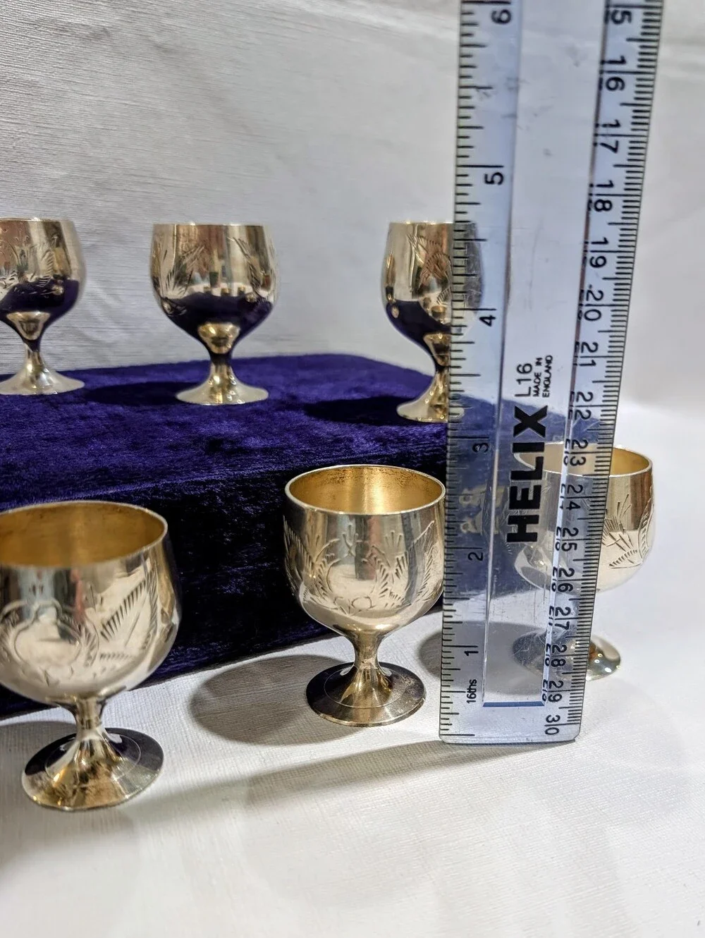 Vintage EPNS Silver Plated Engraved Cordial Goblets -Set of 6- in Original Case